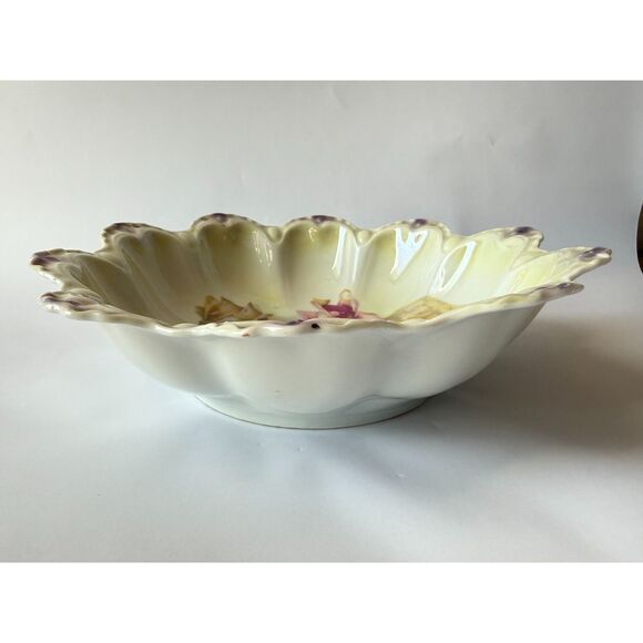 Antique 1900s JPV Germany Rose Bowl – Bavarian Porcelain Scalloped Dish - Picture 4 of 7